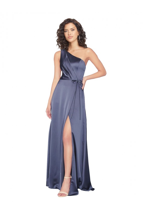 Silk like Satin One Shoulder Sleeveless Dusk Long Formal Evening Gown / Prom Dress / Bridesmaid Dress Kent