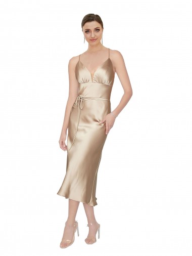 Silk like Satin V-Neck Sleeveless Midi Length Formal Evening Gown / Prom Dress / Bridesmaid Dress Kent