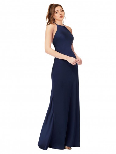 Silk like Satin High Neck Sleeveless Open Back Long Formal Evening Gown / Prom Dress / Bridesmaid Dress Kent