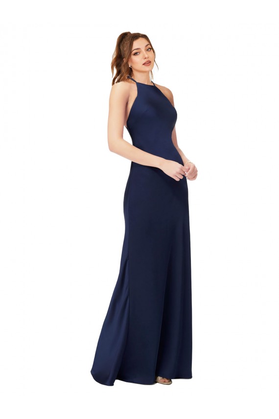 Silk like Satin High Neck Sleeveless Open Back Long Formal Evening Gown / Prom Dress / Bridesmaid Dress Kent