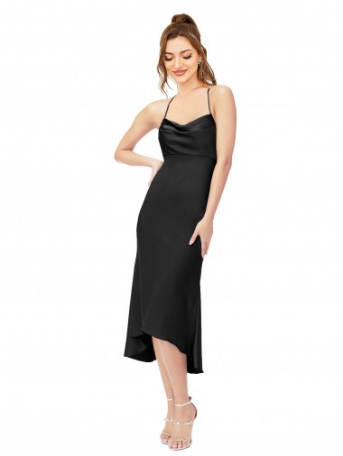 Silk like Satin Cowl Neck Sleeveless Open Back Midi Length High Low Evening Gown / Prom Dress / Bridesmaid Dress Kent