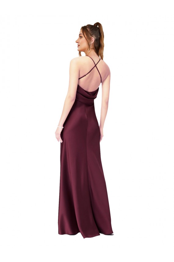 Silk like Satin V-Neck Sleeveless Open Back Long Black Tie Evening Gown / Prom Dress / Bridesmaid Dress Kent
