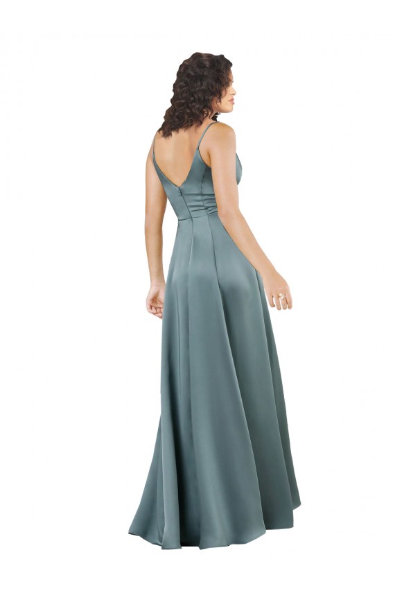 Silk like Satin V-Neck Sleeveless V-Back Black Long Formal Evening Gown / Prom Dress / Bridesmaid Dress Kent