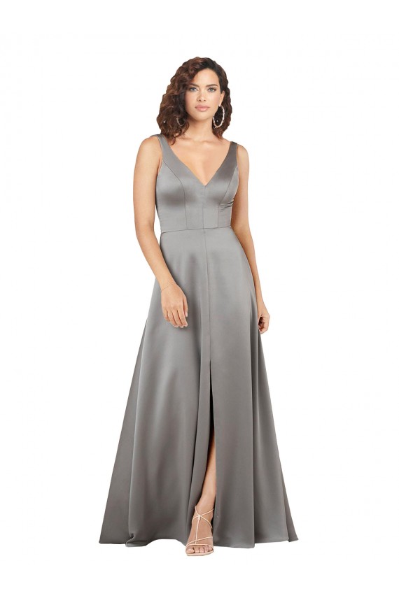 Silk like Satin V-Neck Sleeveless Long Formal Evening Gown / Prom Dress / Bridesmaid Dress Kent