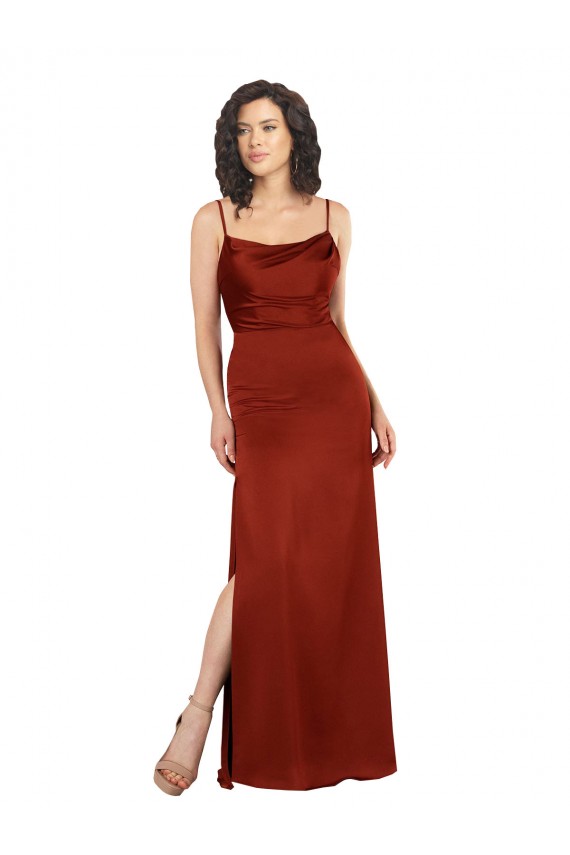 Silk like Satin Spaghetti Straps Sleeveless Low Back Red Long Formal Evening Gown / Prom Dress / Bridesmaid Dress Kent