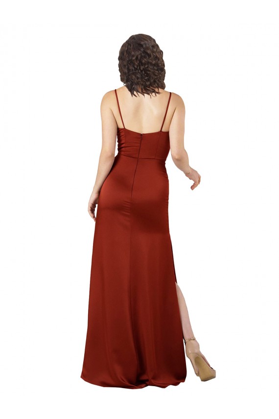 Silk like Satin Spaghetti Straps Sleeveless Low Back Red Long Formal Evening Gown / Prom Dress / Bridesmaid Dress Kent