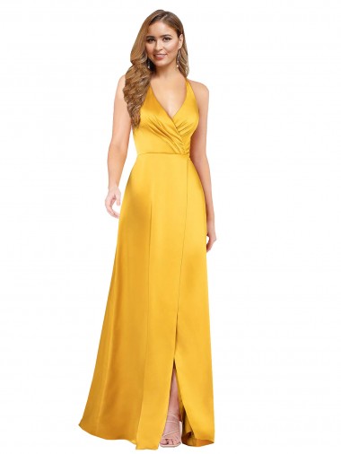 Silk like Satin V-Neck Sleeveless Open Back Long Formal Dress / Bridesmaid Dress Kent