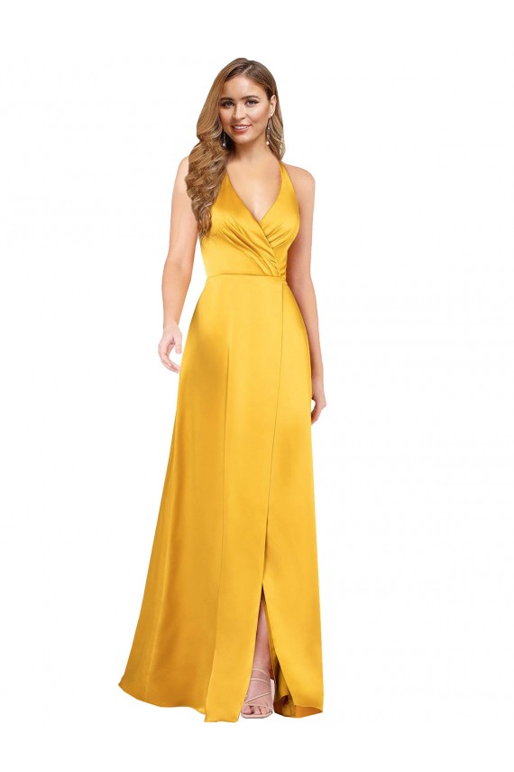 Silk like Satin V-Neck Sleeveless Open Back Long Formal Dress / Bridesmaid Dress Kent