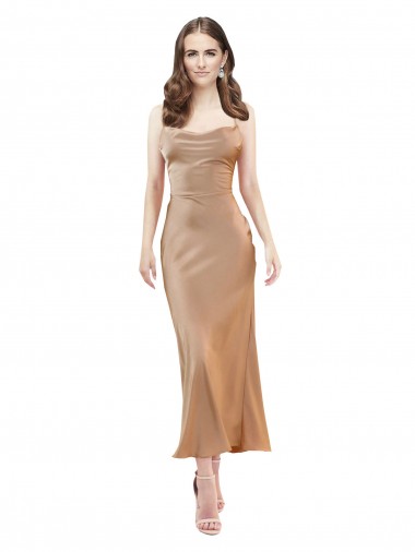 Silk like Satin Cowl Neck Sleeveless Open Back Midi Length Formal Evening Gown / Prom Dress / Bridesmaid Dress Kent