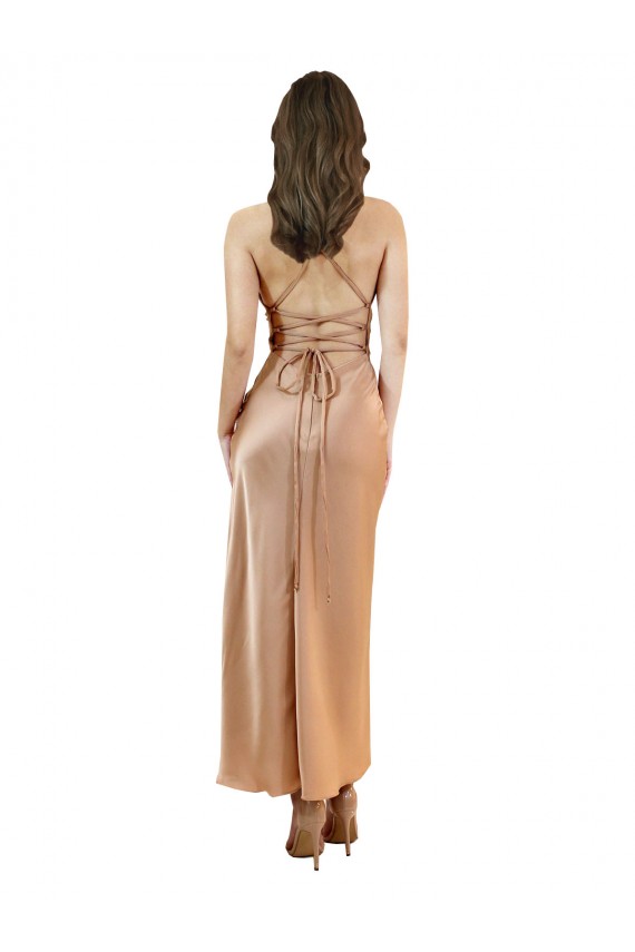 Silk like Satin Cowl Neck Sleeveless Open Back Midi Length Formal Evening Gown / Prom Dress / Bridesmaid Dress Kent