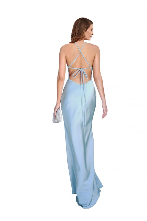Silk like Satin Cowl Neck Sleeveless Open Back Light Sky Blue Long Formal Evening Gown / Prom Dress / Bridesmaid Dress Kent