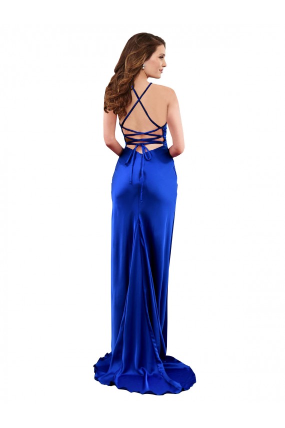 Silk like Satin Cowl Neck Sleeveless Open Back Long Formal Evening Gown / Prom Dress / Bridesmaid Dress Kent