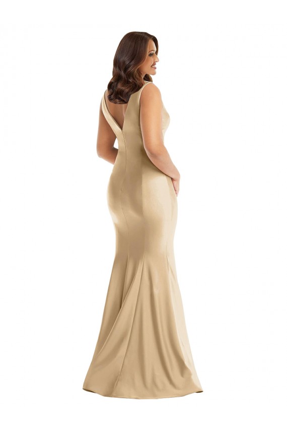 Silk like Satin V-Neck Sleeveless V-Back Long Formal Plus Size Evening Gown / Prom Dress / Bridesmaid Dress Kent