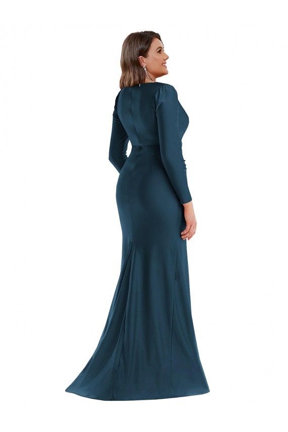 Silk like Satin V-Neck Long Sleeves Long Formal Plus Size Evening Gown / Prom Dress / Bridesmaid Dress Kent