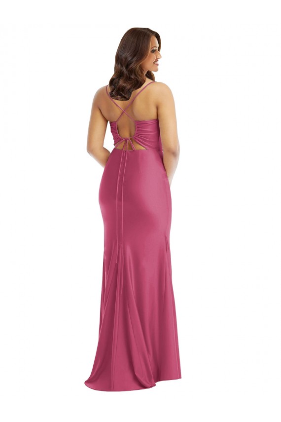 Silk like Satin Spaghetti Straps Sleeveless Tie Back Long Formal Plus Size Evening Gown / Prom Dress / Bridesmaid Dress Kent