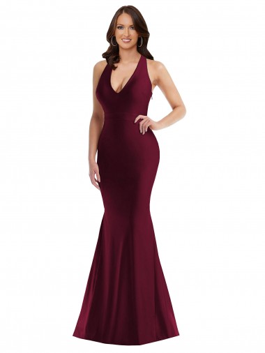 Silk like Satin V-Neck Sleeveless Open Back Long Formal Plus Size Evening Gown / Prom Dress / Bridesmaid Dress Kent