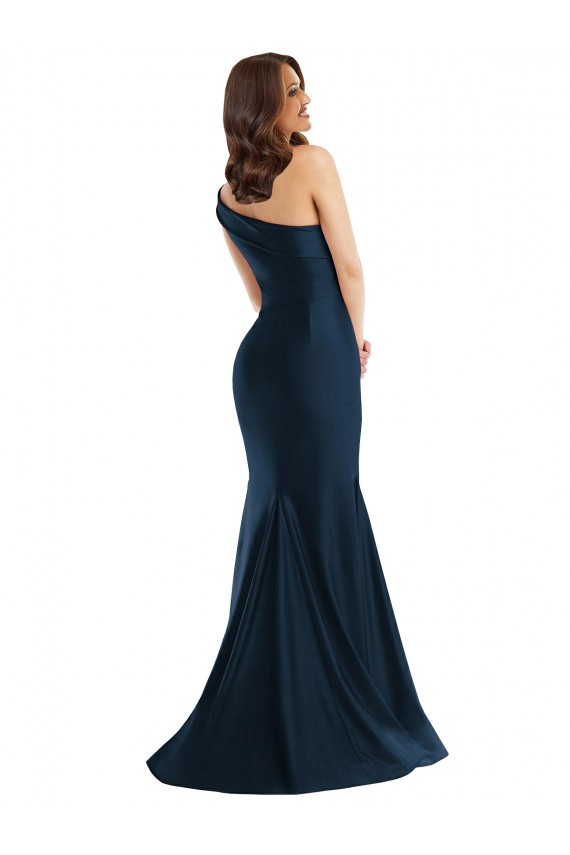 Silk like Satin One Shoulder Sleeveless Light Sky Blue Long Formal Evening Gown / Prom Dress / Bridesmaid Dress Kent