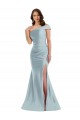 Silk like Satin One Shoulder Sleeveless Light Sky Blue Long Formal Evening Gown / Prom Dress / Bridesmaid Dress Kent