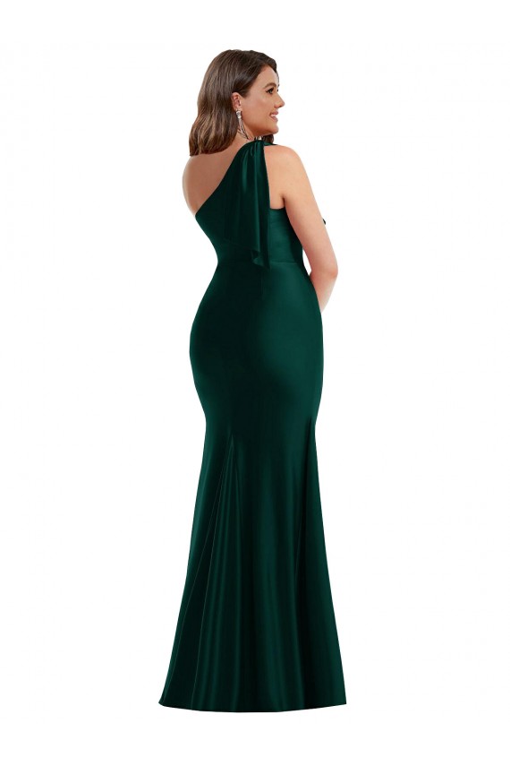 Silk like Satin One Shoulder Sleeveless Ever Green Long Formal Plus Size Evening Gown / Prom Dress / Bridesmaid Dress Kent