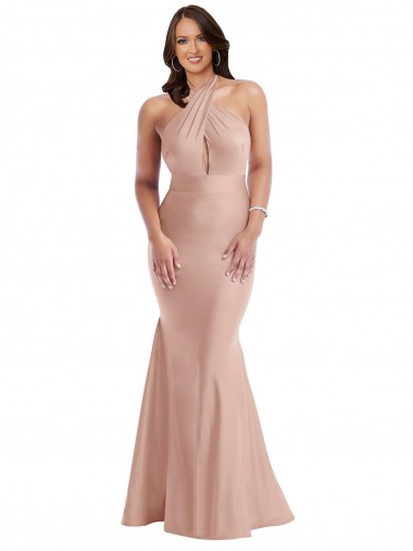 Silk like Satin Halter Neck Sleeveless Open Back Long Formal Plus Size Evening Gown / Prom Dress / Bridesmaid Dress Kent
