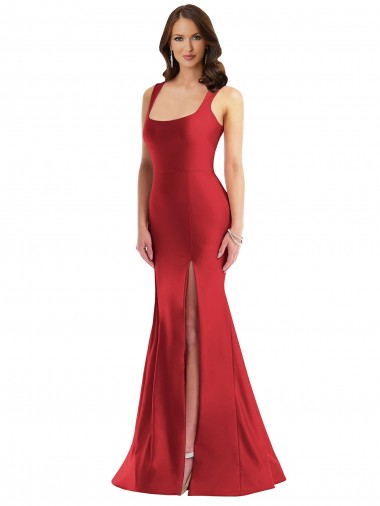 Silk like Satin Square Neck Sleeveless Long Formal Plus Size Evening Gown / Prom Dress / Bridesmaid Dress Kent