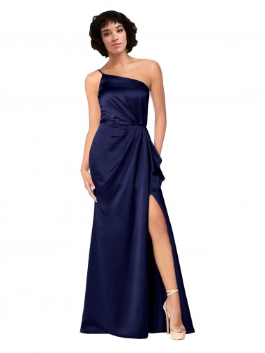Silk like Satin One Shoulder Sleeveless Sapphire Long Black Tie Evening Gown / Prom Dress / Bridesmaid Dress Kent