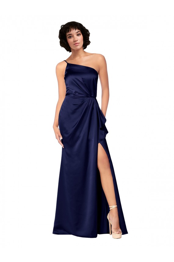Silk like Satin One Shoulder Sleeveless Sapphire Long Black Tie Evening Gown / Prom Dress / Bridesmaid Dress Kent