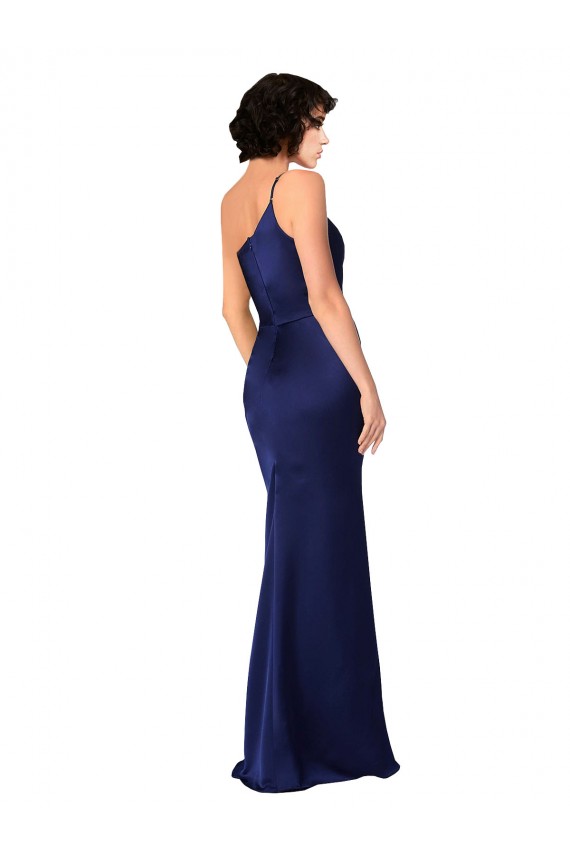 Silk like Satin One Shoulder Sleeveless Sapphire Long Black Tie Evening Gown / Prom Dress / Bridesmaid Dress Kent