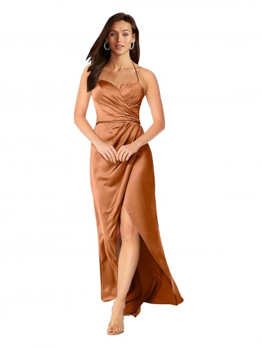 Silk like Satin Spaghetti Straps Sleeveless Low Back Long High Low Evening Gown / Prom Dress / Bridesmaid Dress Kent