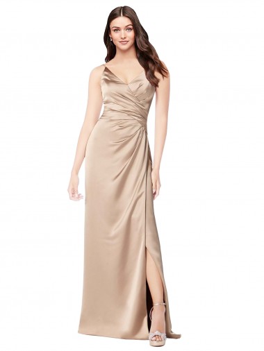 Silk like Satin Spaghetti Straps Sleeveless Low Back Champagne Pink Long Formal Evening Gown / Prom Dress / Bridesmaid Dress Kent