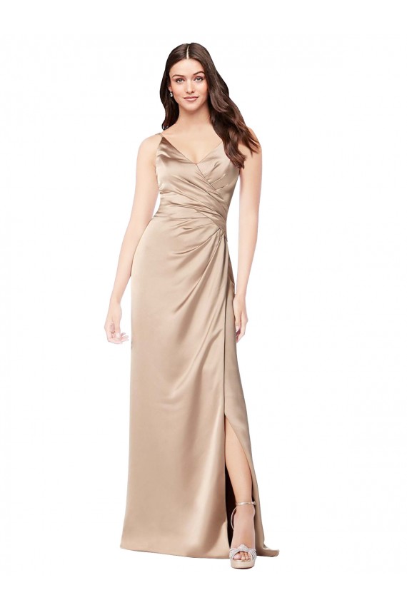 Silk like Satin Spaghetti Straps Sleeveless Low Back Champagne Pink Long Formal Evening Gown / Prom Dress / Bridesmaid Dress Kent