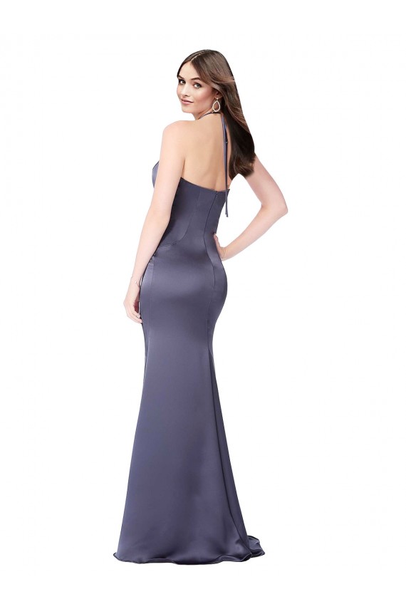 Silk like Satin Halter Neck Sleeveless Low Back Dusk Long Formal Evening Gown / Prom Dress / Bridesmaid Dress Kent