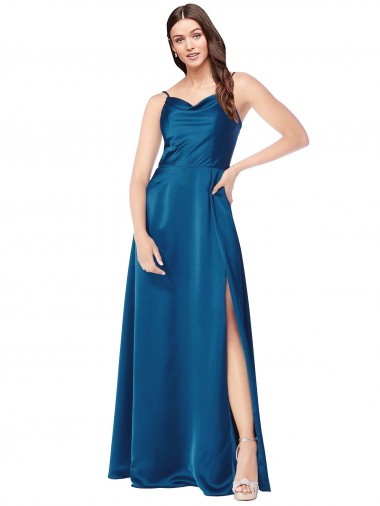 Silk like Satin Spaghetti Straps Sleeveless Low Back Long Formal Evening Gown / Prom Dress / Bridesmaid Dress Kent