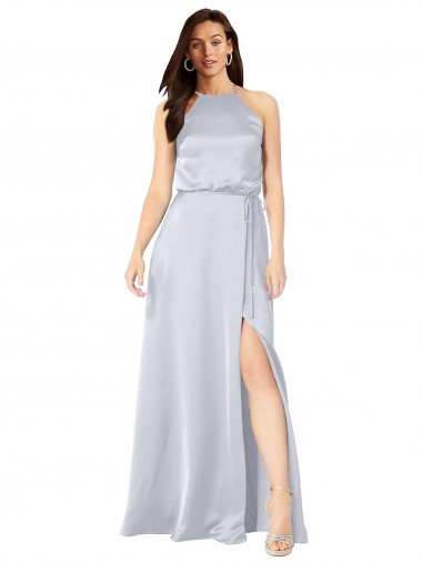 Silk like Satin Halter Neck Sleeveless Open Back Long Formal Evening Gown / Bridesmaid Dress Kent