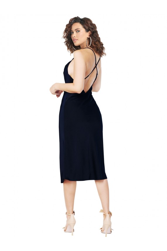 Silk like Satin Spaghetti Straps Sleeveless Open Back Midi Length Formal Evening Gown / Prom Dress / Bridesmaid Dress Kent