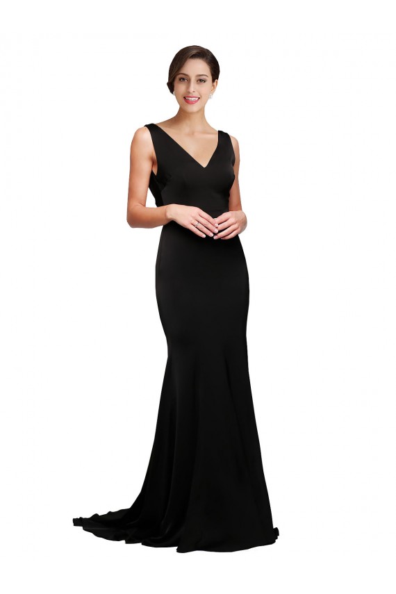 Silk like Satin V-Neck Sleeveless Low Back Sweep Train Formal Evening Gown / Prom Dress / Bridesmaid Dress Kent