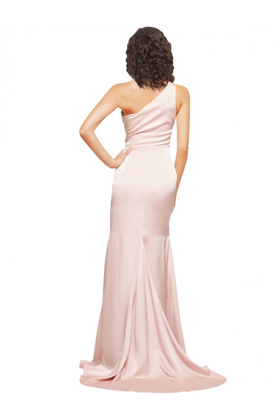Silk like Satin One Shoulder Sleeveless Pink Long Black Tie Evening Dress / Prom Dress / Bridesmaid Dress Kent
