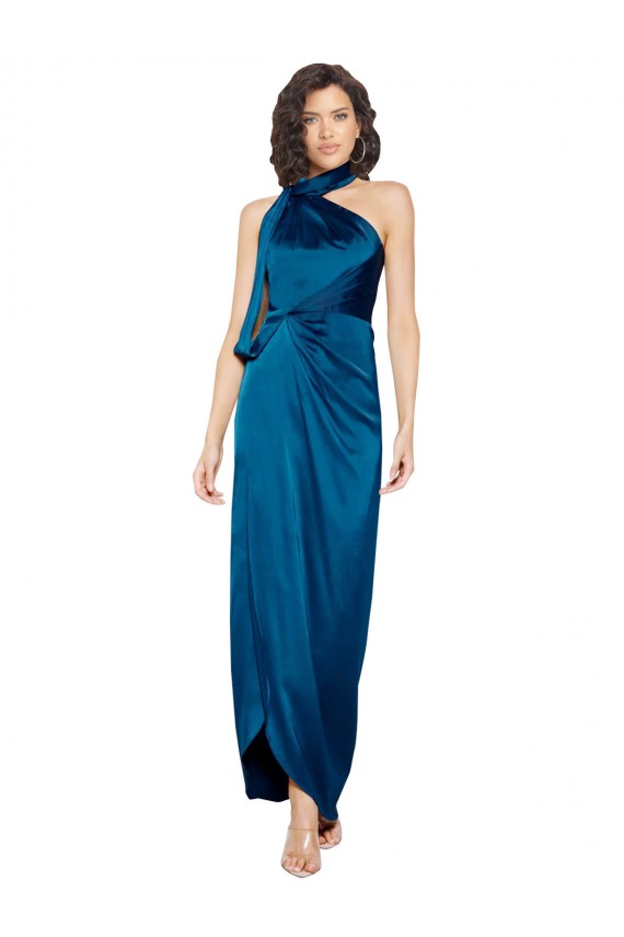 Silk like Satin Halter Neck Sleeveless Long Formal Evening Gown / Prom Dress / Bridesmaid Dress Kent