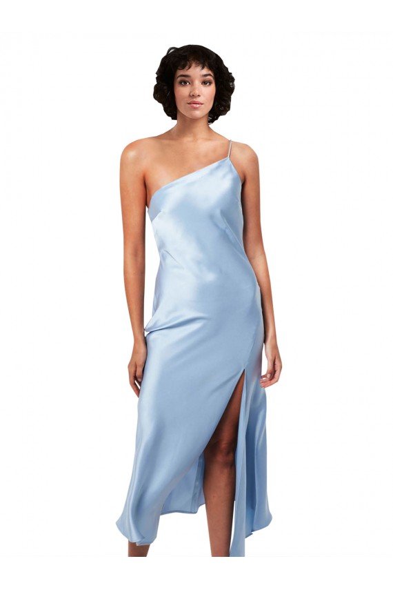 Silk like Satin One Shoulder Sleeveless Midi Length Formal Evening Gown / Prom Dress / Bridesmaid Dress Kent
