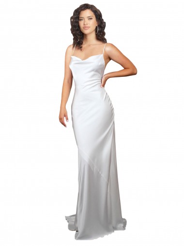 Silk like Satin Cowl Neck Sleeveless Open Back Sweep Train Beach Wedding Dresses Kent