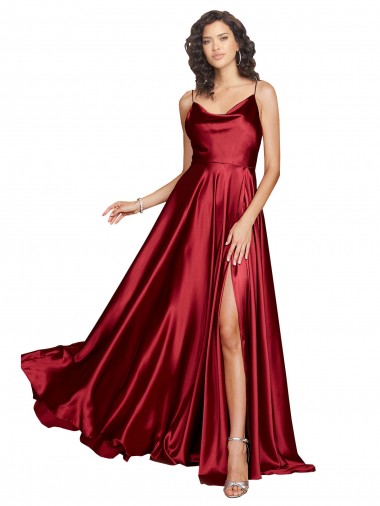 Silk like Satin Spaghetti Straps Sleeveless Low Back Burgundy Long Black Tie Evening Dress / Prom Dress / Bridesmaid Dress Kent