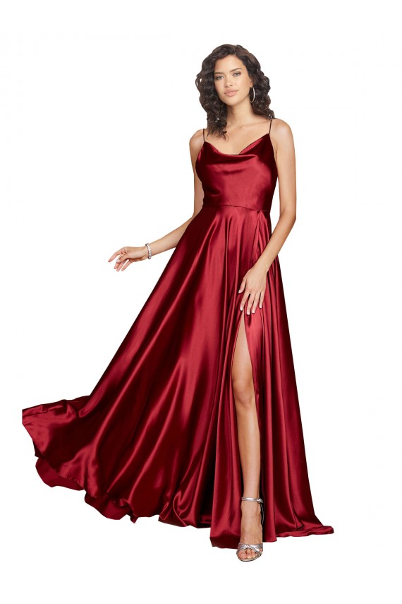 Silk like Satin Spaghetti Straps Sleeveless Low Back Burgundy Long Black Tie Evening Dress / Prom Dress / Bridesmaid Dress Kent