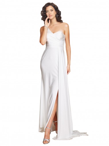 Silk like Satin One Shoulder Sleeveless Long Wedding Dress Kent