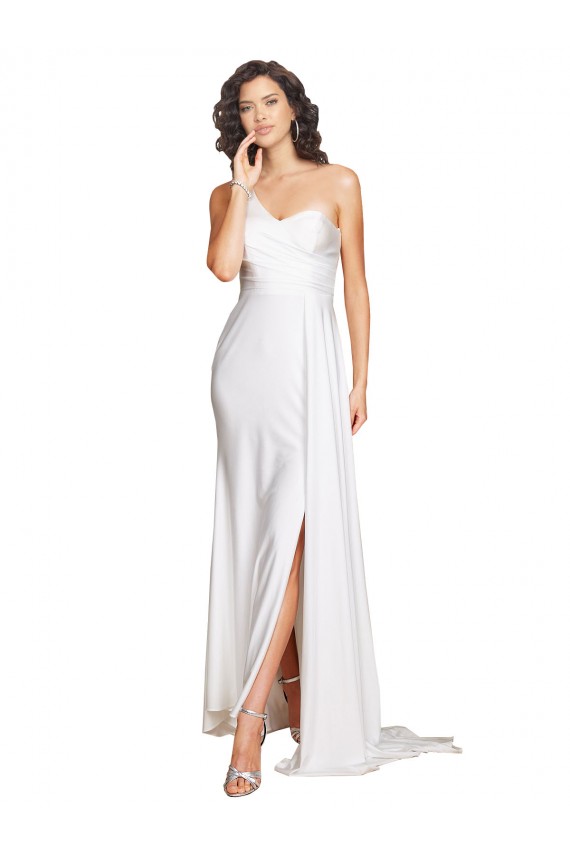 Silk like Satin One Shoulder Sleeveless Long Wedding Dress Kent