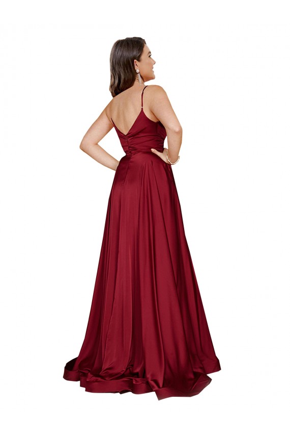 Silk like Satin Spaghetti Straps Sleeveless Low Back Long Black Tie Evening Gown / Prom Dress / Bridesmaid Dress Kent