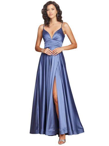 Silk like Satin Spaghetti Straps Sleeveless Low Back Long Black Tie Evening Gown / Prom Dress / Bridesmaid Dress Kent