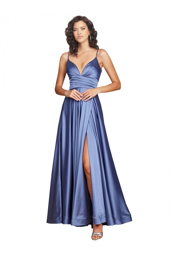 Silk like Satin Spaghetti Straps Sleeveless Low Back Long Black Tie Evening Gown / Prom Dress / Bridesmaid Dress Kent