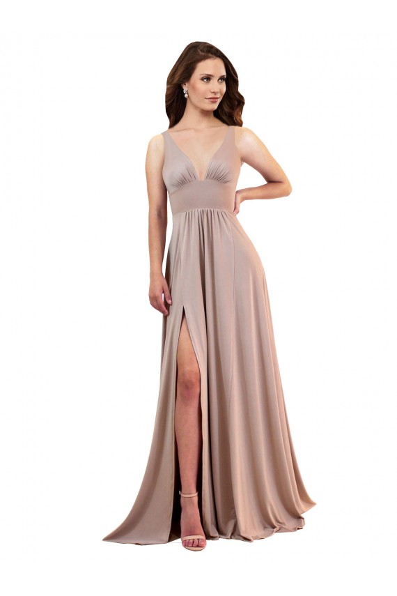 Spandex V-Neck Sleeveless Low Back Long Black Tie Evening Gown / Prom Dress / Bridesmaid Dress Kent