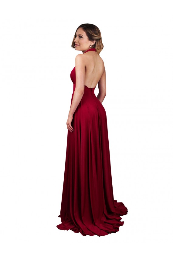 Spandex Halter Neck Sleeveless Open Back Long Black Tie Evening Gown / Prom Dress / Bridesmaid Dress Kent