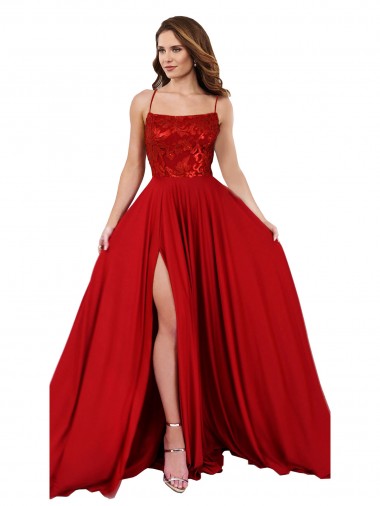 Spandex & Lace Spaghetti Straps Sleeveless Open Back Long Semi Formal Evening Dress / Prom Dress / Bridesmaid Dress Kent